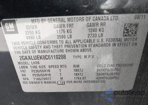 2012 GMC Terrain Slt-1 z USA, uszkodzony, nr VIN 2GKALUEK8C6110288